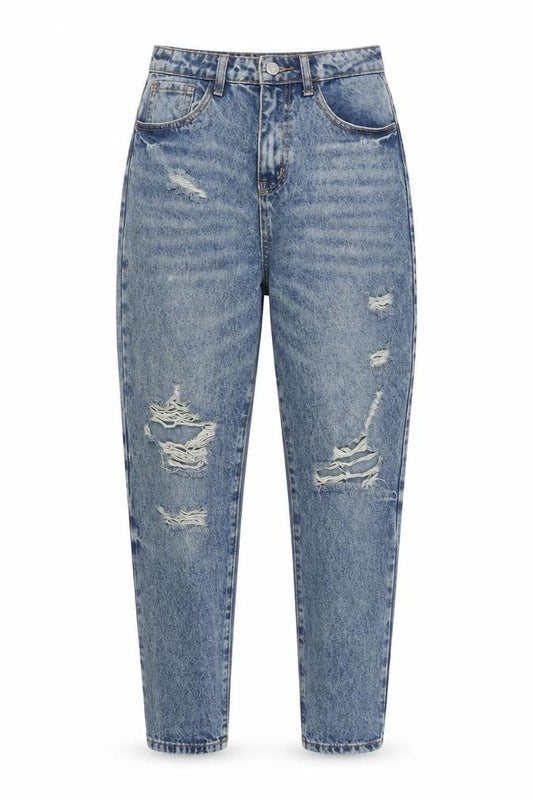 Front view of SHEIN women’s blue cotton boyfriend jeans, size S, 29-inch leg regular button