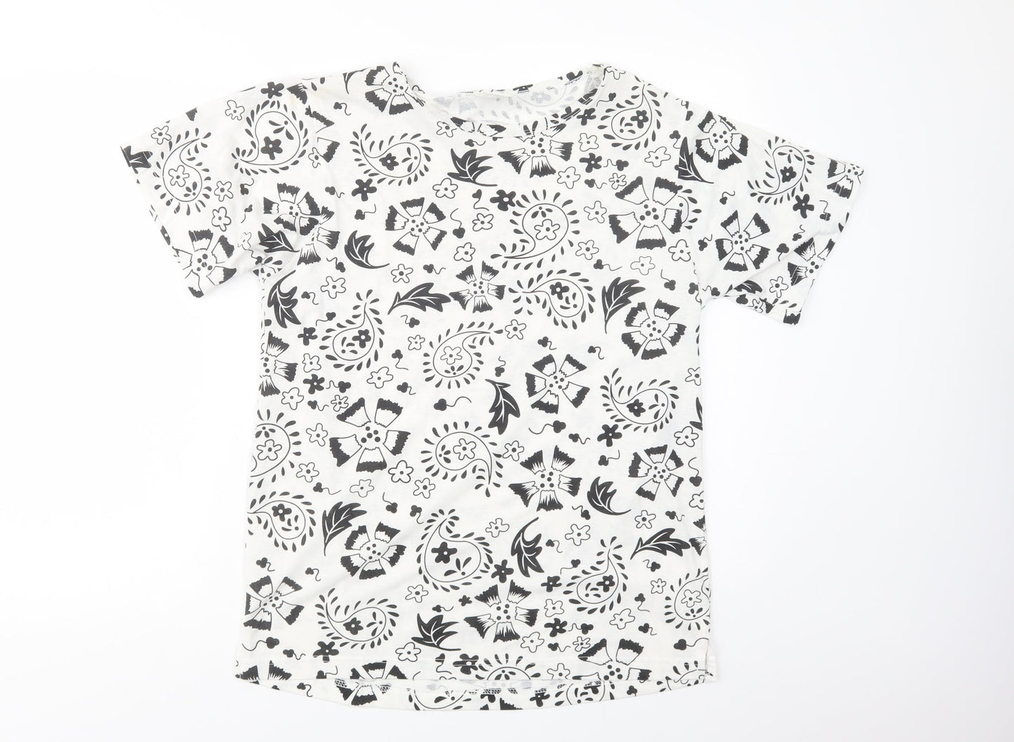 Damart Womens White Paisley Polyester Basic T-Shirt Size M Crew Neck