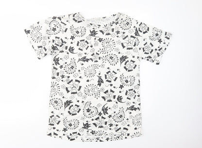 Damart Womens White Paisley Polyester Basic T-Shirt Size M Crew Neck