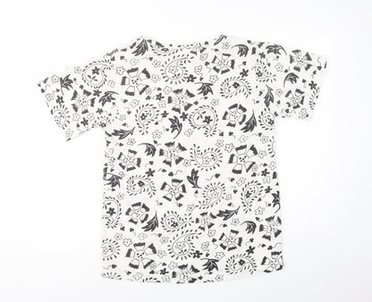 Damart Womens White Paisley Polyester Basic T-Shirt Size M Crew Neck