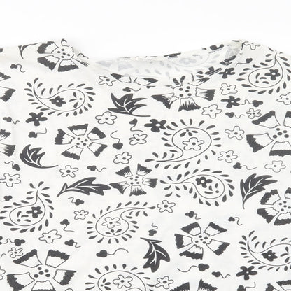 Damart Womens White Paisley Polyester Basic T-Shirt Size M Crew Neck