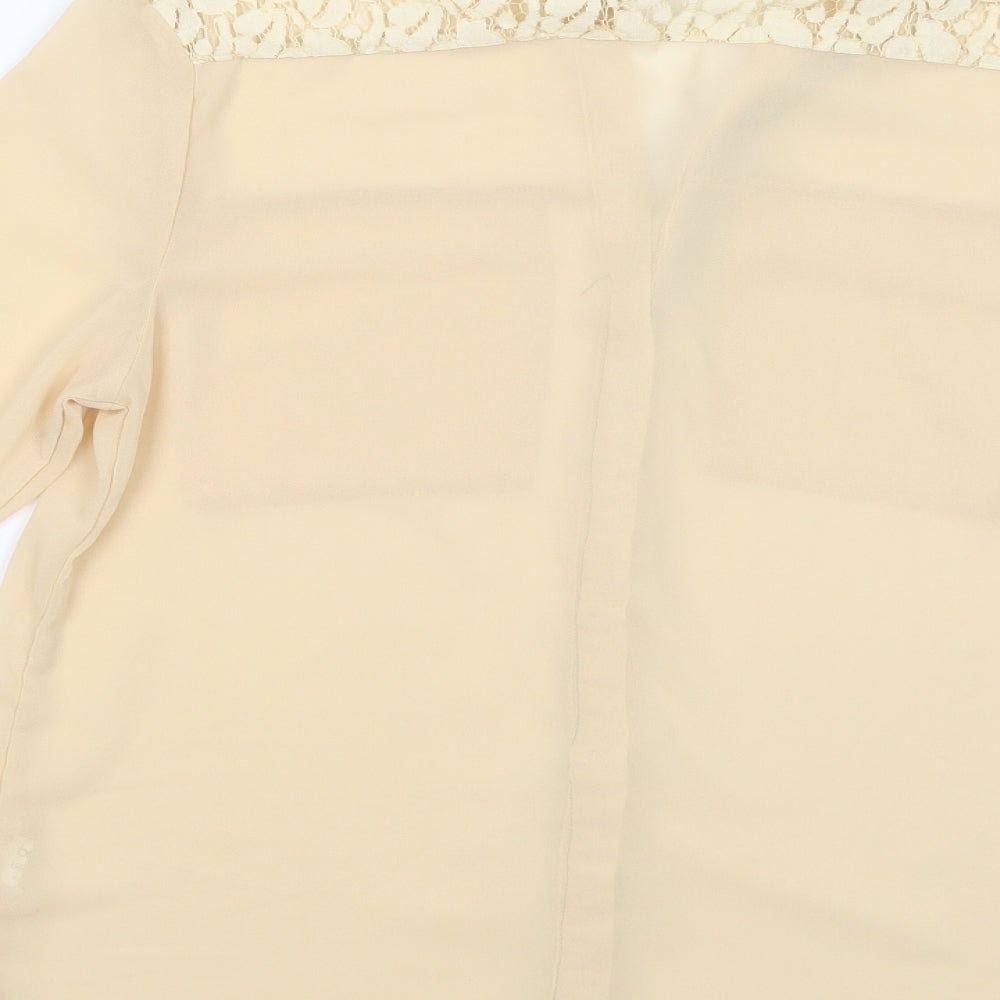 Boohoo Womens Beige  Polyester Basic Button-Up Size 8 Collared - Lace Detail