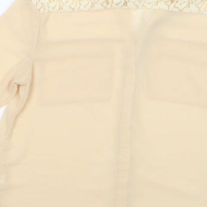Boohoo Womens Beige  Polyester Basic Button-Up Size 8 Collared - Lace Detail