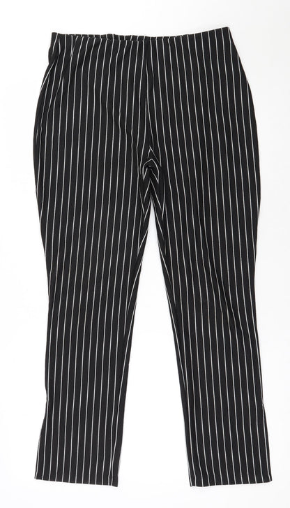 Zara Womens Black Striped Polyester Trousers  Size XL L27 in Regular