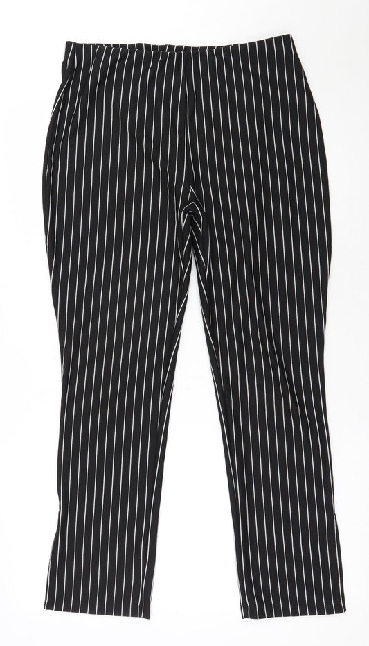 Zara Womens Black Striped Polyester Trousers  Size XL L27 in Regular
