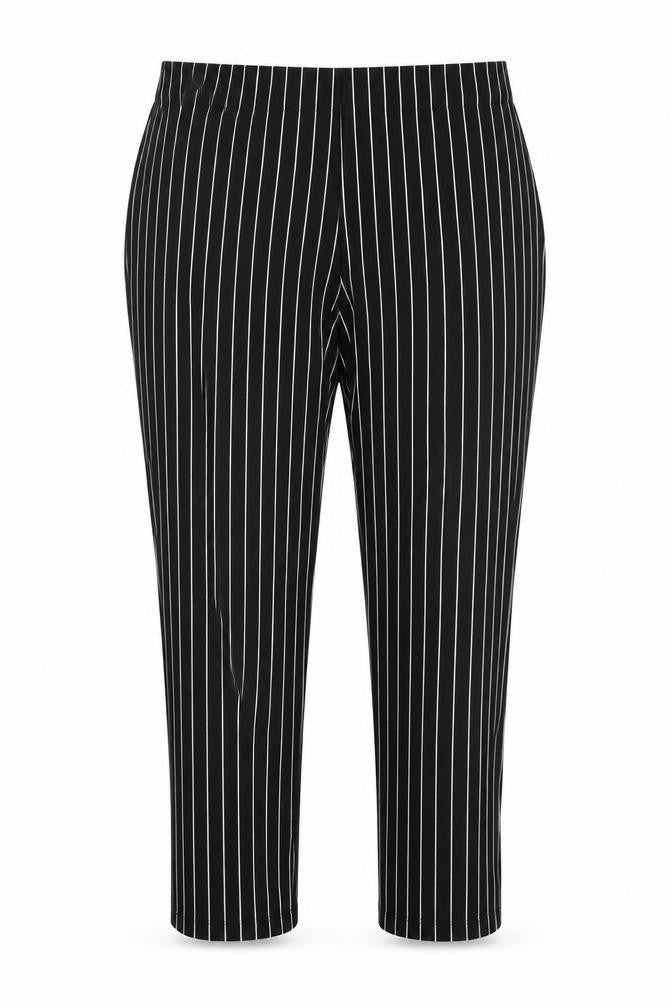 Front view of Zara women’s black striped polyester trousers, size XL, 27-inch leg regular