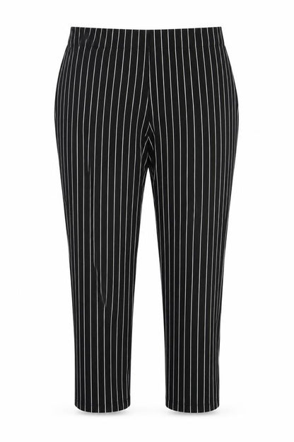 Front view of Zara women’s black striped polyester trousers, size XL, 27-inch leg regular