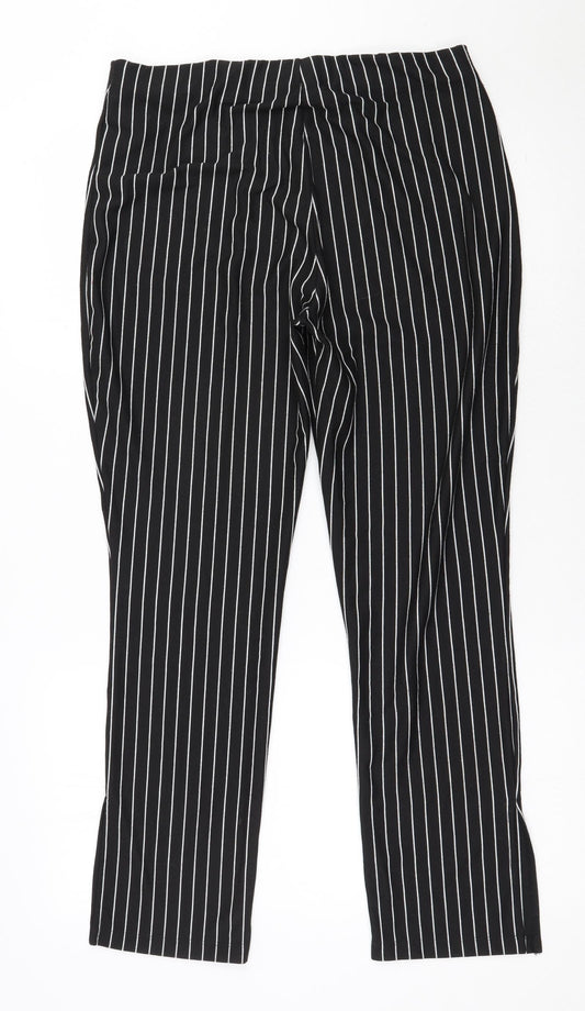 Zara Womens Black Striped Polyester Trousers  Size XL L27 in Regular