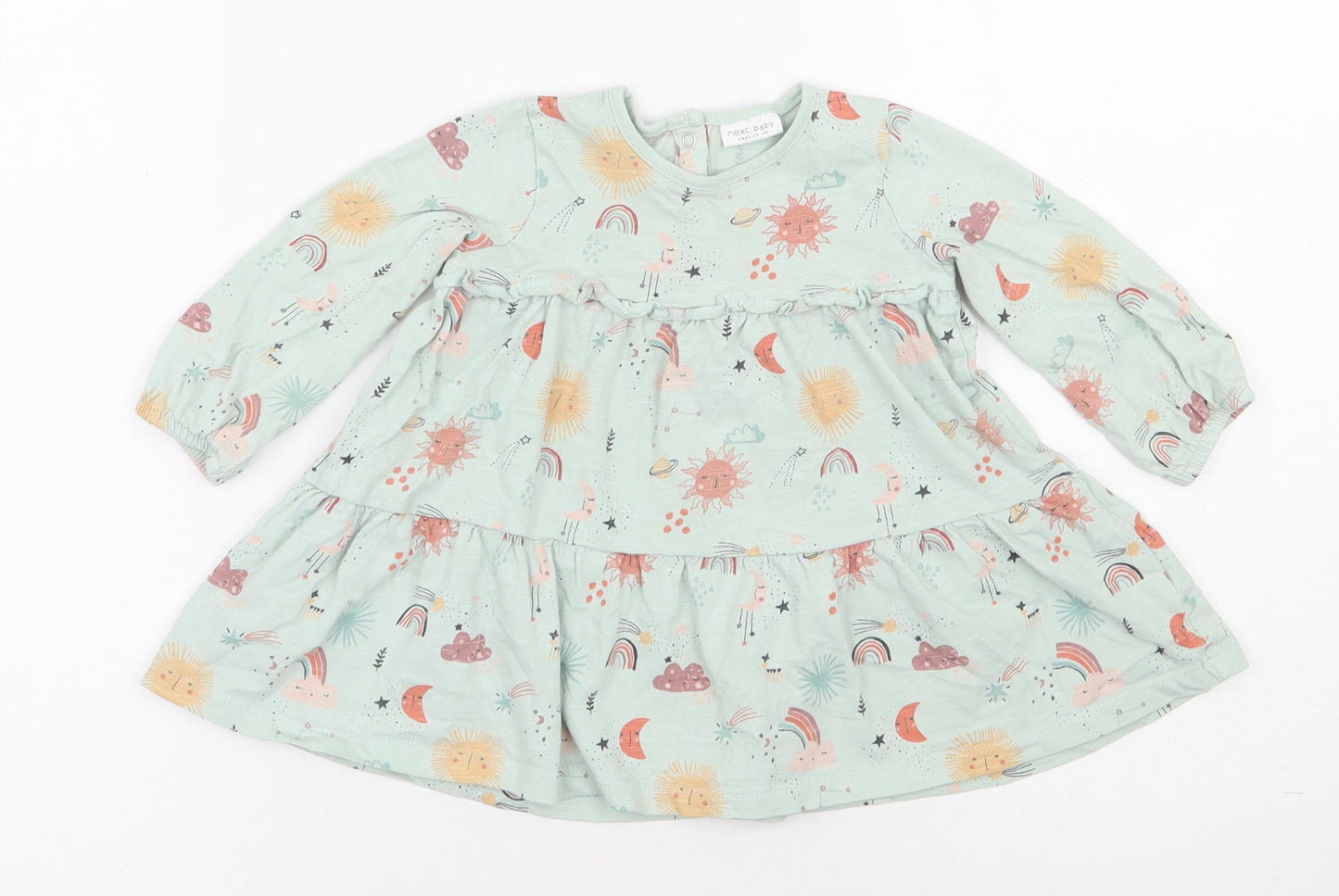 NEXT Girls Multicoloured  100% Cotton Tunic Blouse Size 6-9 Months Round Neck Snap