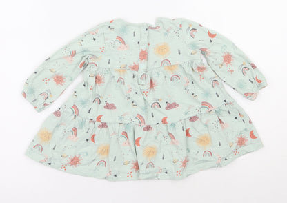 NEXT Girls Multicoloured  100% Cotton Tunic Blouse Size 6-9 Months Round Neck Snap