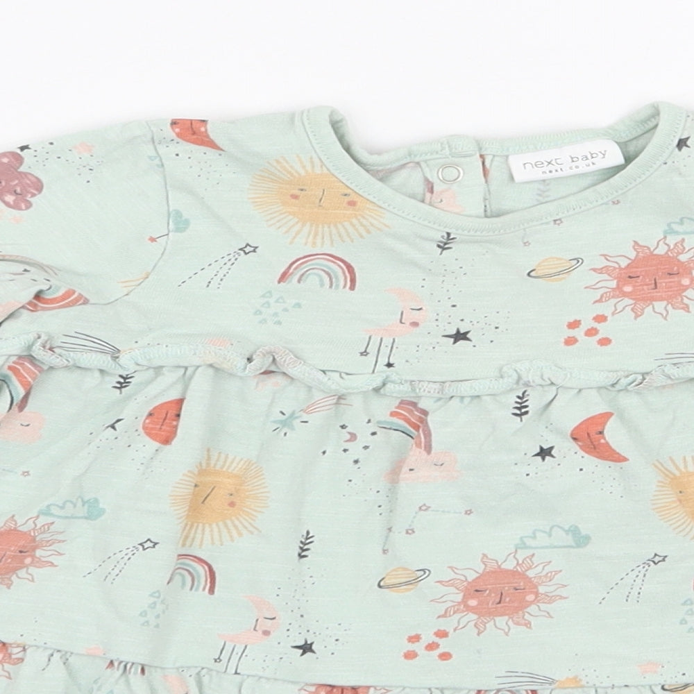NEXT Girls Multicoloured  100% Cotton Tunic Blouse Size 6-9 Months Round Neck Snap