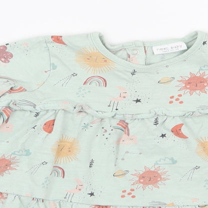 NEXT Girls Multicoloured  100% Cotton Tunic Blouse Size 6-9 Months Round Neck Snap