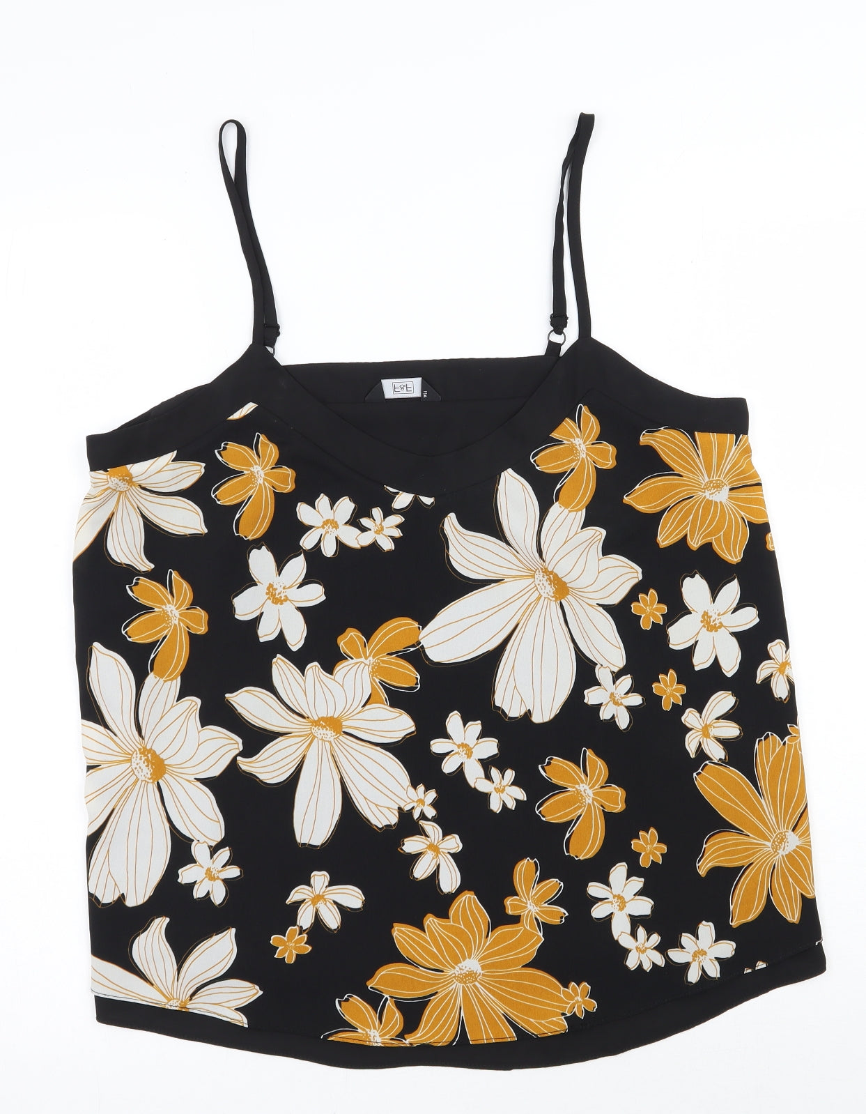 F&F Womens Black Floral Polyester Camisole Tank Size 12 Scoop Neck