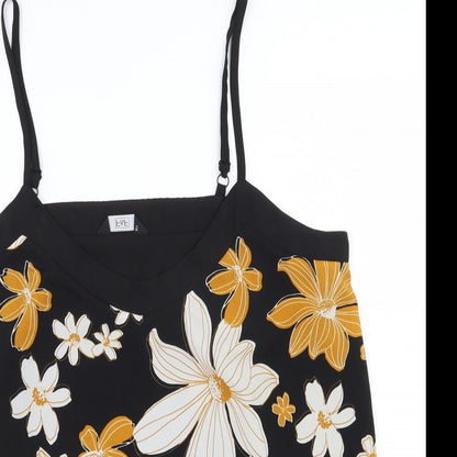 F&F Womens Black Floral Polyester Camisole Tank Size 12 Scoop Neck