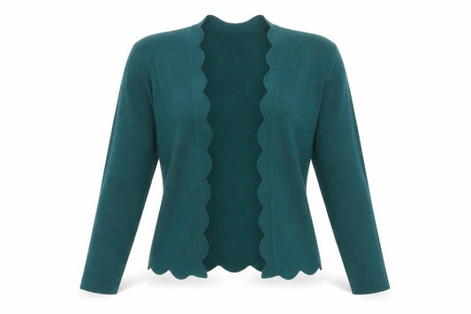 Front view of Soon women’s green v-neck viscose shrug jumper, size S