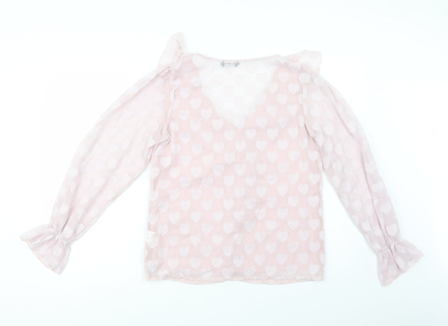 SheIn Womens Pink Geometric Polyester Basic Blouse Size S V-Neck - Heart Pattern