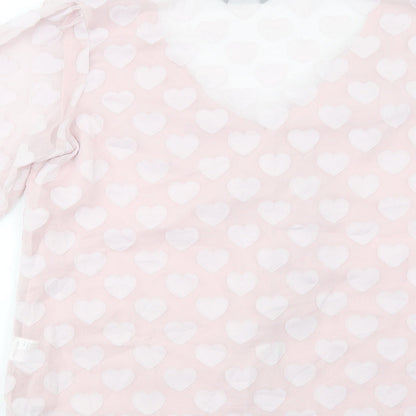 SheIn Womens Pink Geometric Polyester Basic Blouse Size S V-Neck - Heart Pattern