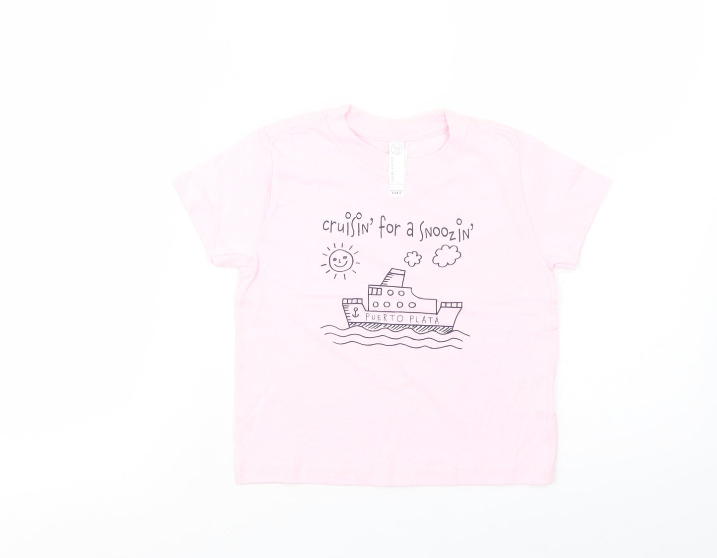 Rabbit Skins Girls Pink  Cotton Basic T-Shirt Size 4 Years Crew Neck Pullover - Cruisin'