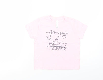 Rabbit Skins Girls Pink  Cotton Basic T-Shirt Size 4 Years Crew Neck Pullover - Cruisin'