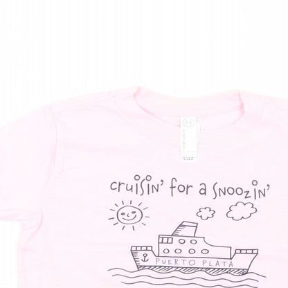 Rabbit Skins Girls Pink  Cotton Basic T-Shirt Size 4 Years Crew Neck Pullover - Cruisin'