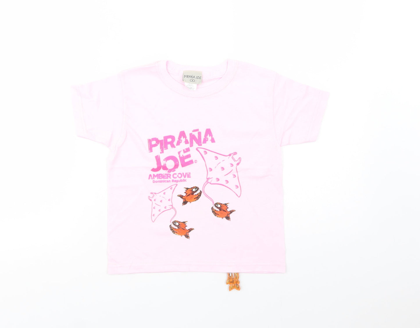 Pirana Joe Girls Pink  Cotton Basic T-Shirt Size 4 Years Crew Neck Pullover