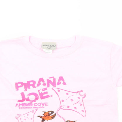 Pirana Joe Girls Pink  Cotton Basic T-Shirt Size 4 Years Crew Neck Pullover