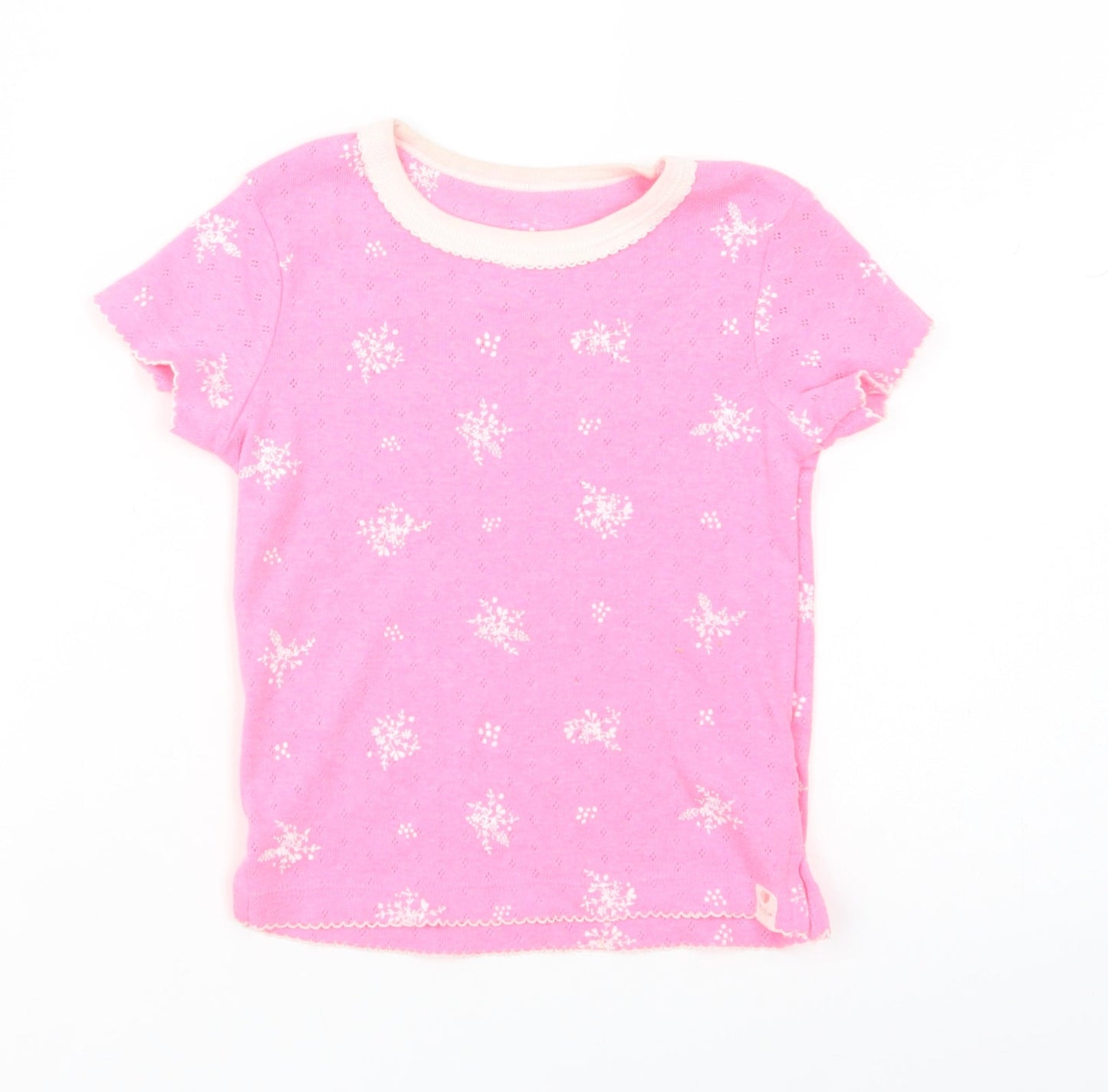 Leigh Tucker Girls Pink Floral Polyester Pullover T-Shirt Size 3-4 Years Crew Neck Pullover