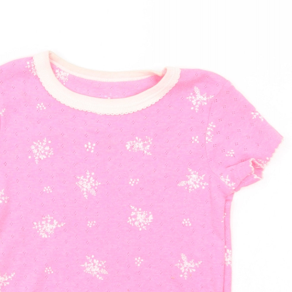 Leigh Tucker Girls Pink Floral Polyester Pullover T-Shirt Size 3-4 Years Crew Neck Pullover