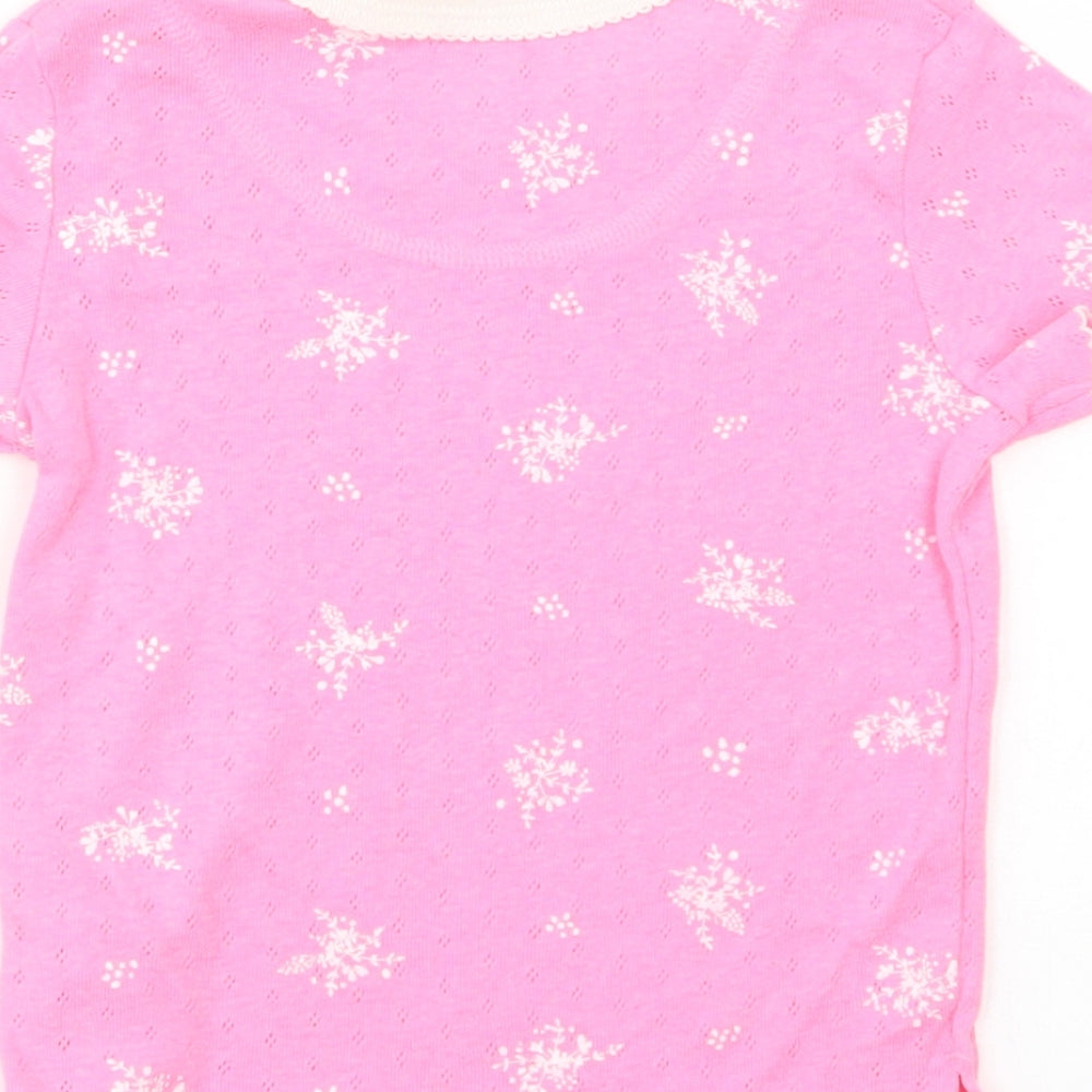 Leigh Tucker Girls Pink Floral Polyester Pullover T-Shirt Size 3-4 Years Crew Neck Pullover