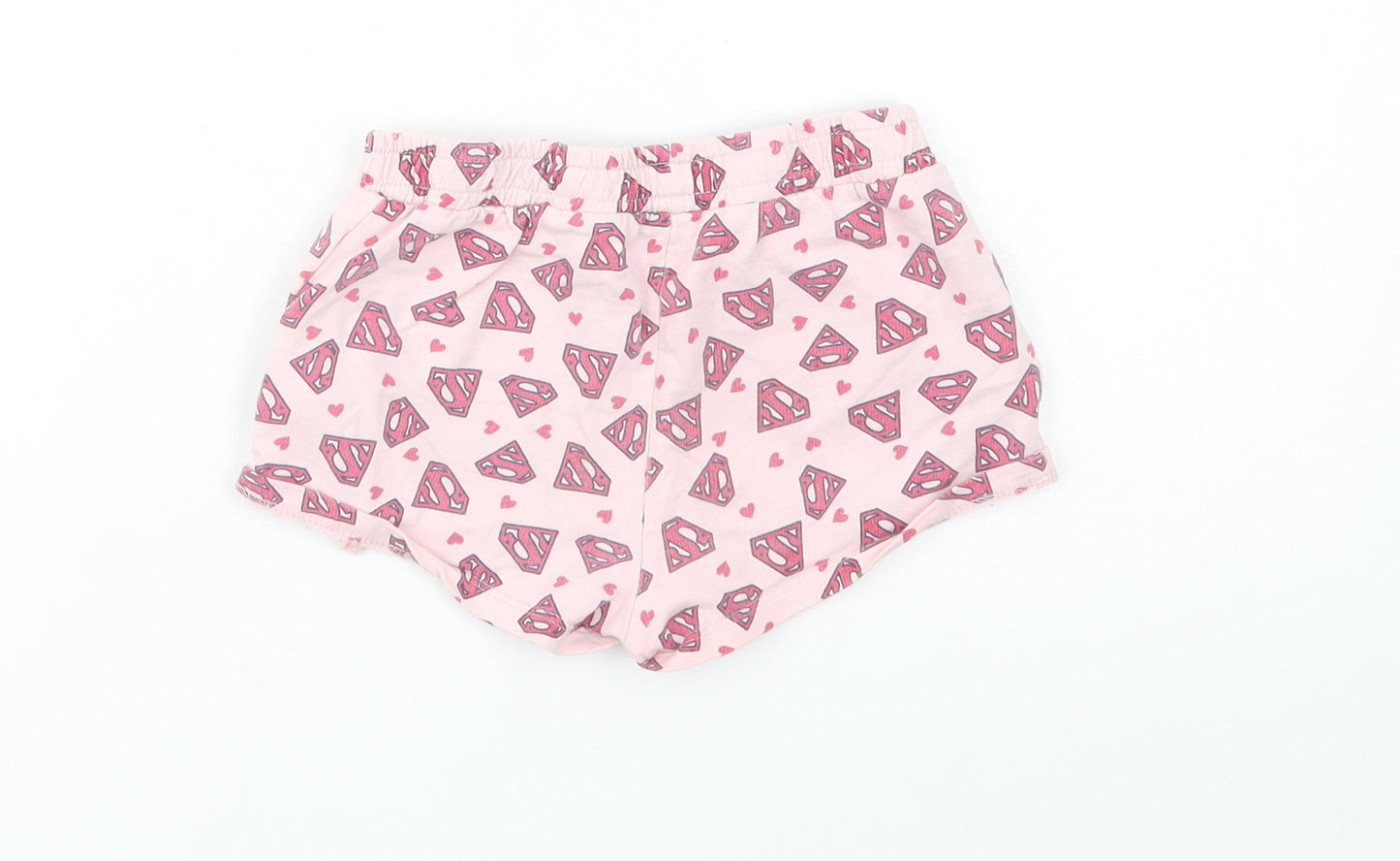 Supergirl Girls Pink Geometric Cotton Sweat Shorts Size 6-7 Years  Regular Drawstring