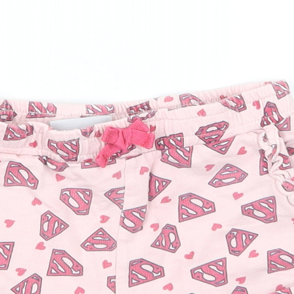 Supergirl Girls Pink Geometric Cotton Sweat Shorts Size 6-7 Years  Regular Drawstring