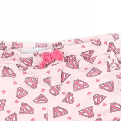 Supergirl Girls Pink Geometric Cotton Sweat Shorts Size 6-7 Years  Regular Drawstring
