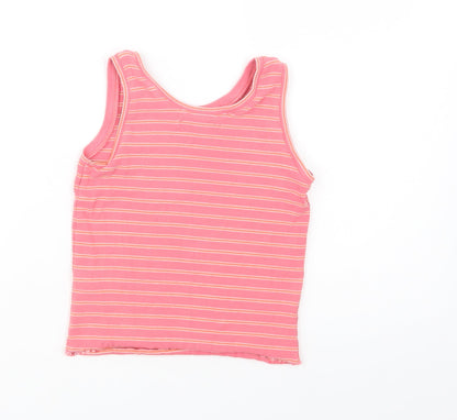 Marks and Spencer Girls Pink Striped Cotton Basic Tank Size 5-6 Years Scoop Neck Pullover - Flamingo