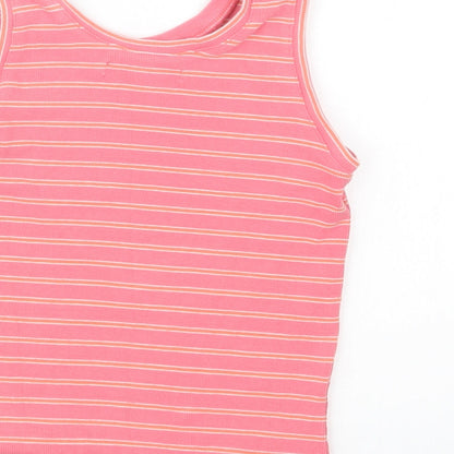 Marks and Spencer Girls Pink Striped Cotton Basic Tank Size 5-6 Years Scoop Neck Pullover - Flamingo