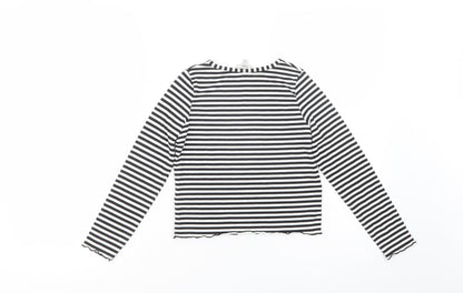 Miss E-vie Girls Black Striped Polyester Basic T-Shirt Size 7-8 Years Crew Neck Pullover - Los Angeles