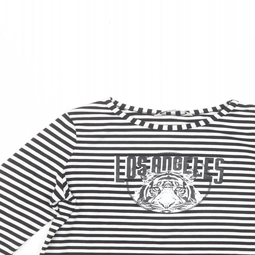 Miss E-vie Girls Black Striped Polyester Basic T-Shirt Size 7-8 Years Crew Neck Pullover - Los Angeles