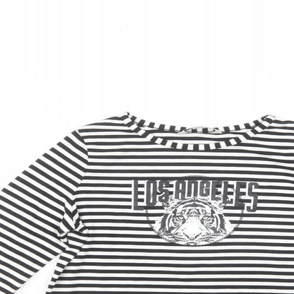 Miss E-vie Girls Black Striped Polyester Basic T-Shirt Size 7-8 Years Crew Neck Pullover - Los Angeles