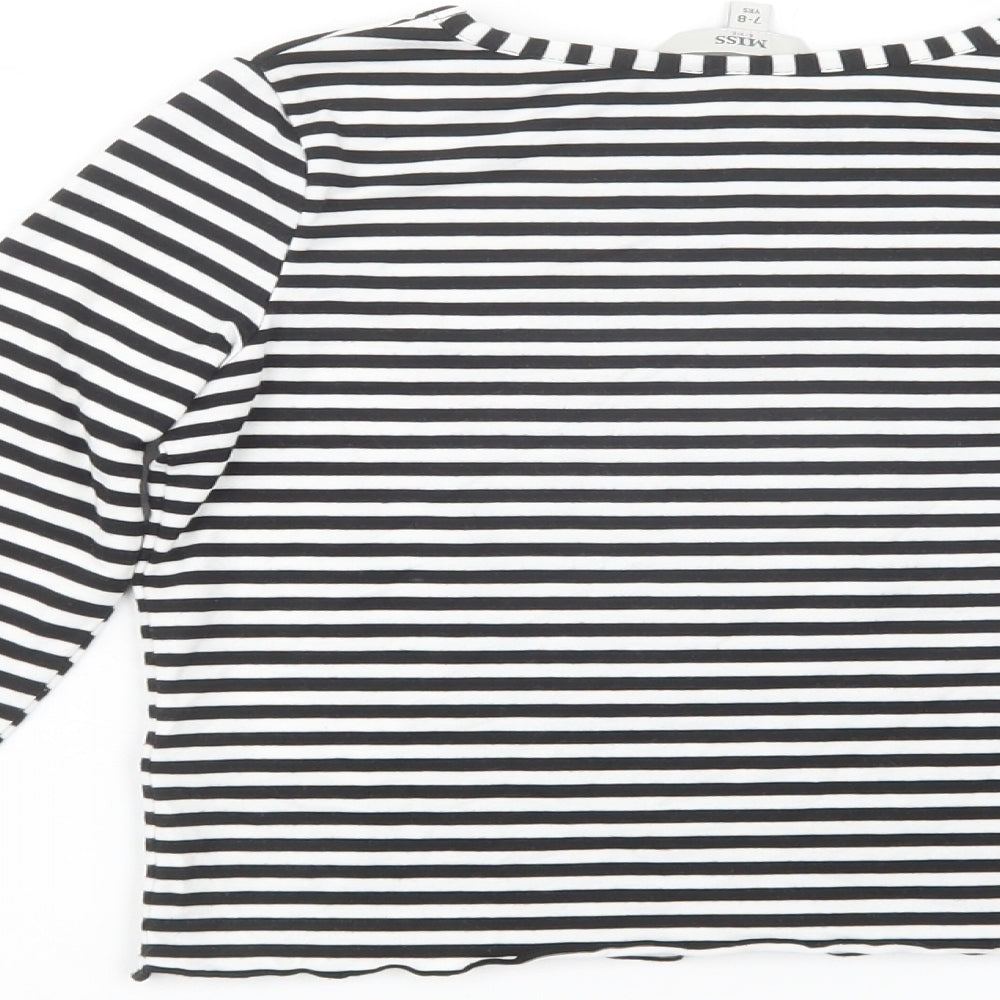 Miss E-vie Girls Black Striped Polyester Basic T-Shirt Size 7-8 Years Crew Neck Pullover - Los Angeles