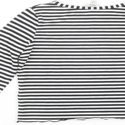 Miss E-vie Girls Black Striped Polyester Basic T-Shirt Size 7-8 Years Crew Neck Pullover - Los Angeles