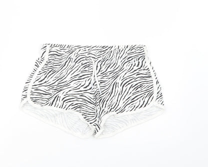 Primark Womens White Animal Print Cotton Sweat Shorts Size XS L3 in Regular Drawstring