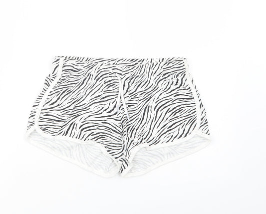Primark Womens White Animal Print Cotton Sweat Shorts Size XS L3 in Regular Drawstring