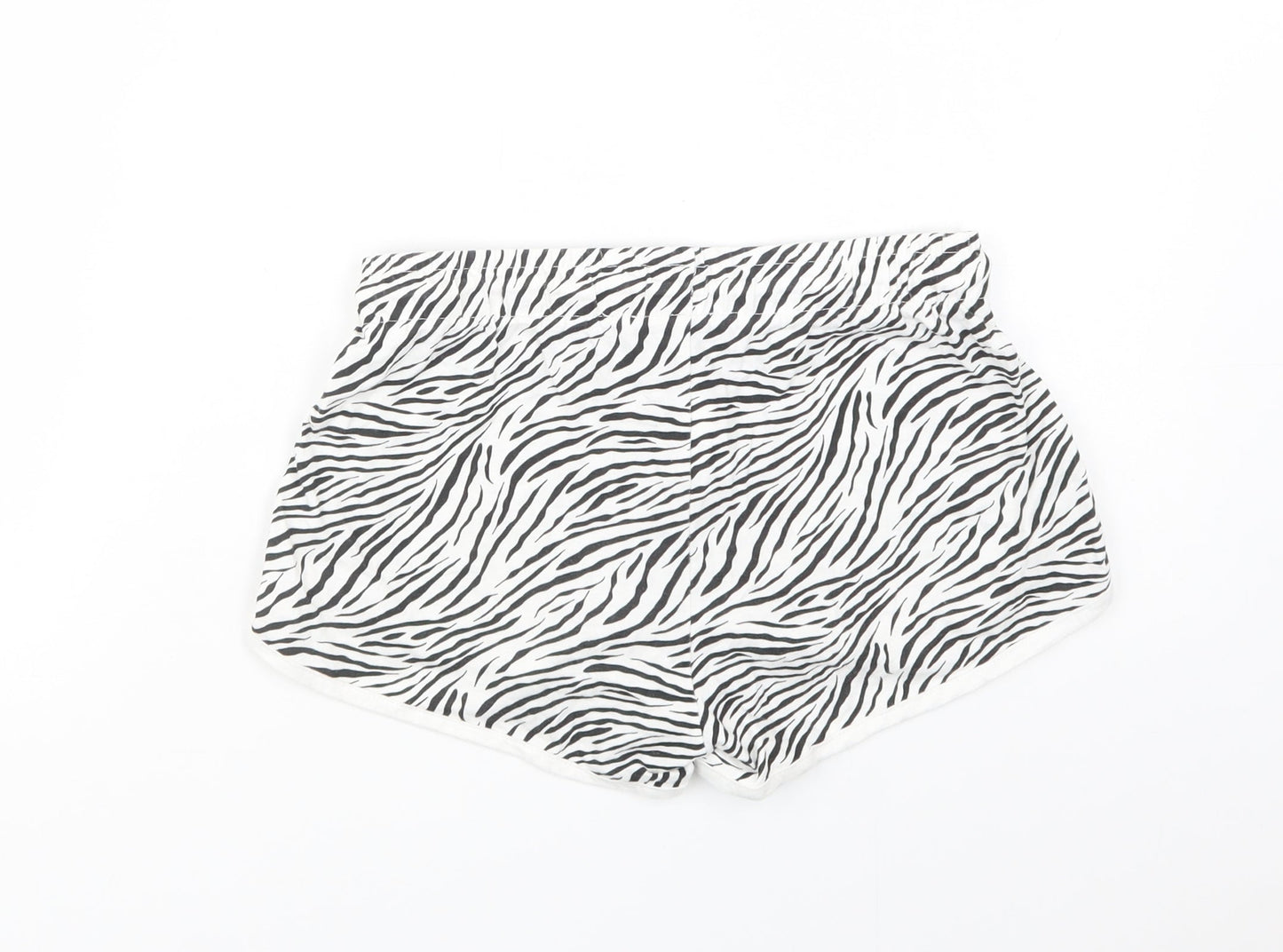 Primark Womens White Animal Print Cotton Sweat Shorts Size XS L3 in Regular Drawstring