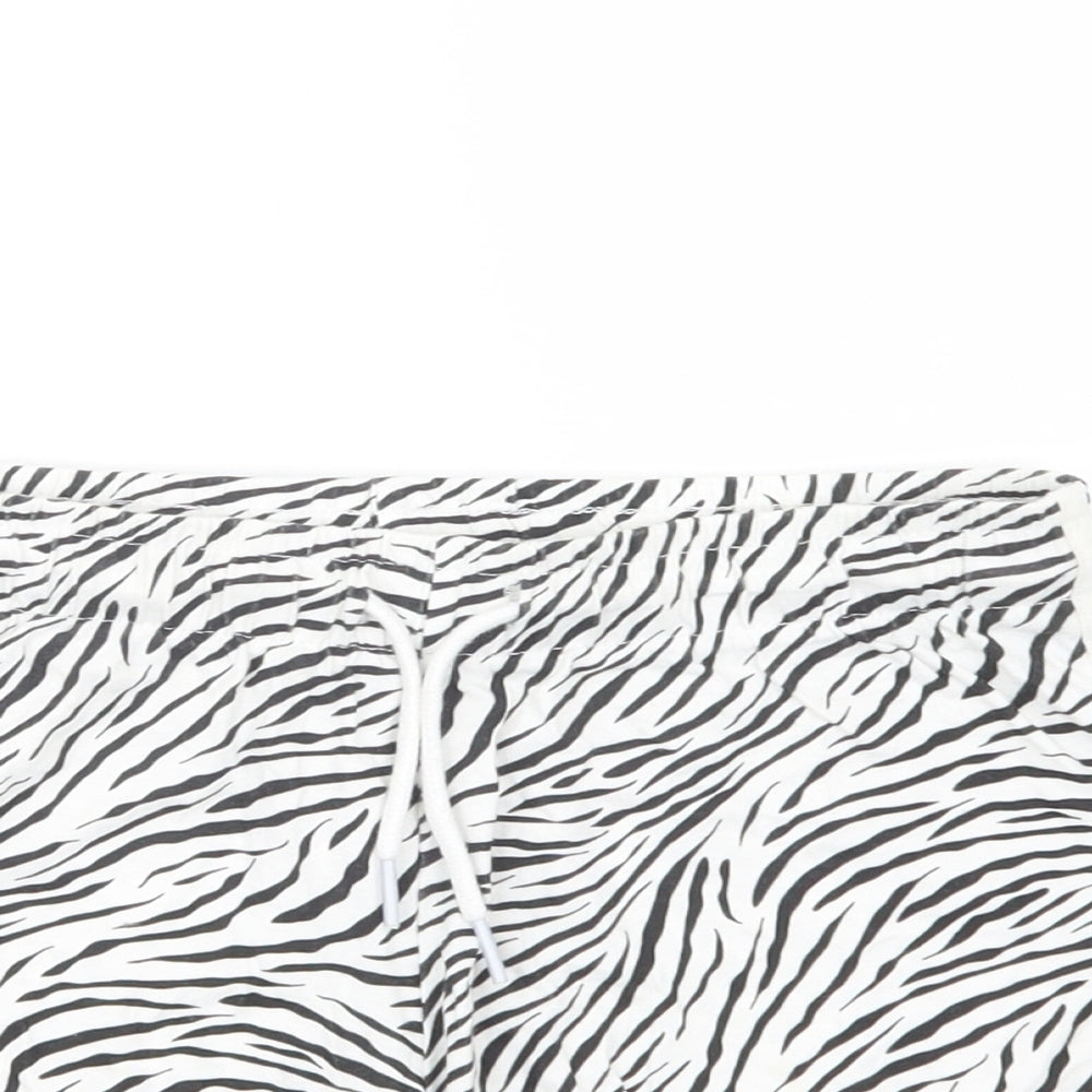 Primark Womens White Animal Print Cotton Sweat Shorts Size XS L3 in Regular Drawstring