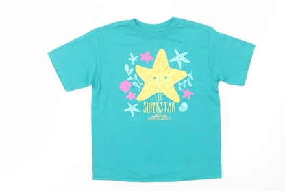 Delta Pro Weight Girls Green  Cotton Basic T-Shirt Size 4 Years Crew Neck Pullover - Superstar