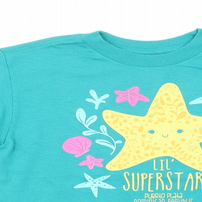 Delta Pro Weight Girls Green  Cotton Basic T-Shirt Size 4 Years Crew Neck Pullover - Superstar