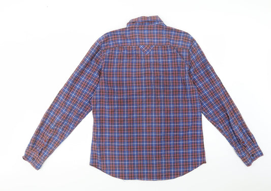 River Island Mens Blue Plaid Cotton  Button-Up Size L Collared Button