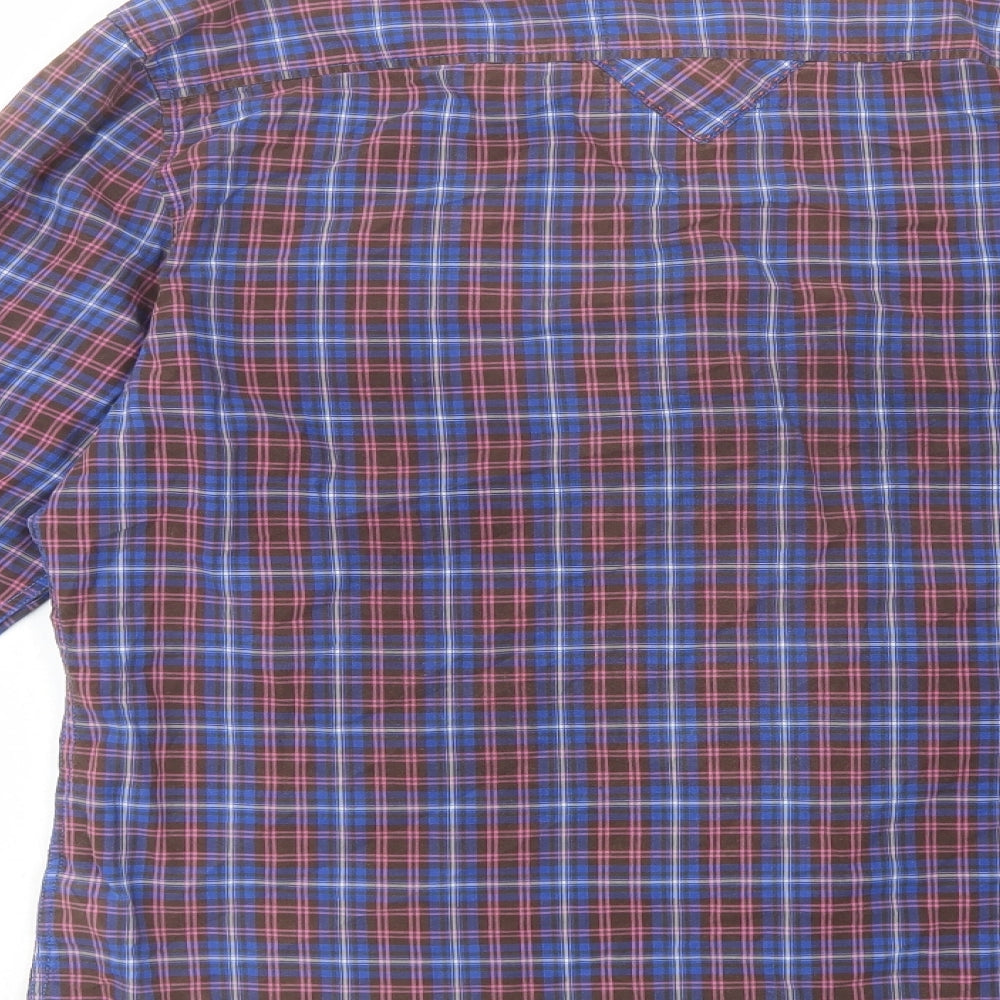 River Island Mens Blue Plaid Cotton  Button-Up Size L Collared Button
