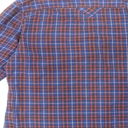 River Island Mens Blue Plaid Cotton  Button-Up Size L Collared Button