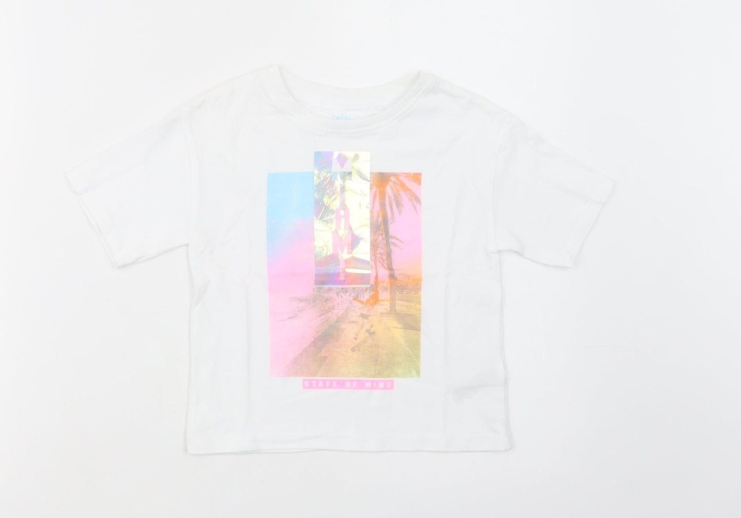NEXT Girls White  Cotton Basic T-Shirt Size 3 Years Crew Neck Pullover - Miami