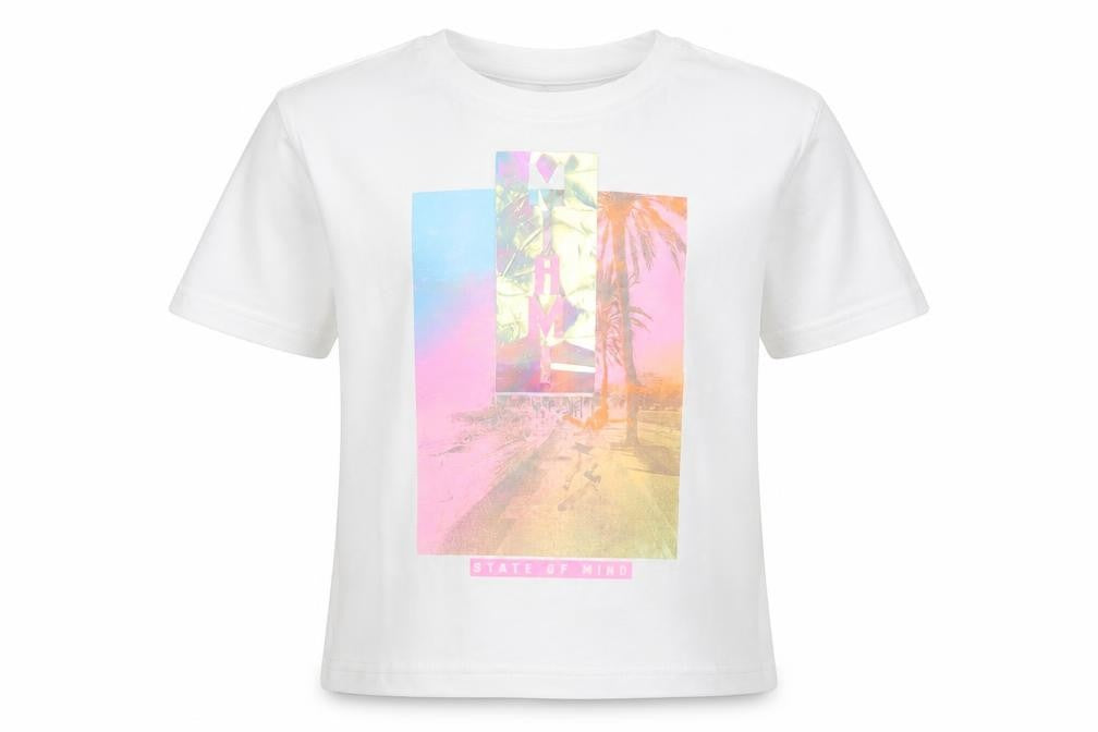 Front view of Next girls’ white cotton basic t-shirt, size 3, years crew neck pullover - miami